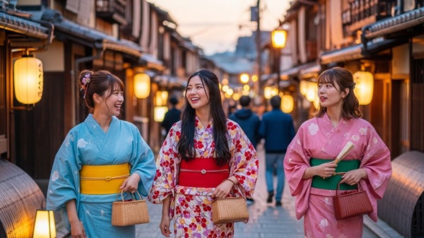 大津観光のモデルコースを巡る女性