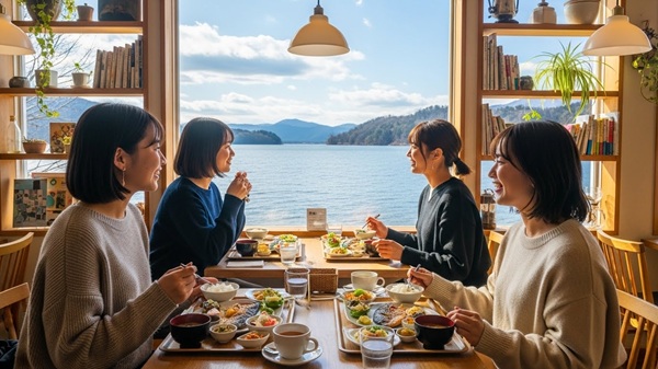 大津のカフェでゆっくりランチする女性たち