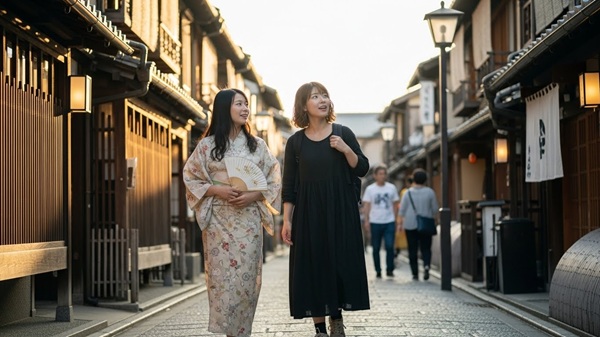 信楽観光のモデルコースを巡る女性