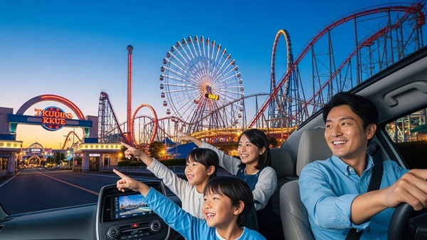 関西で車に乗ったまま楽しめる場所にいる家族