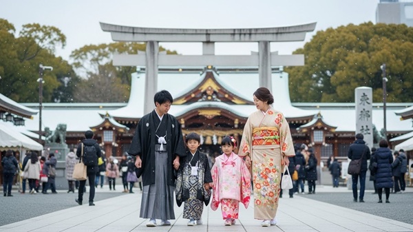 滋賀の初詣の穴場スポットに行く家族