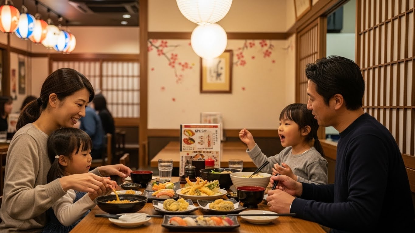 大津京のおしゃれなランチを楽しむ家族