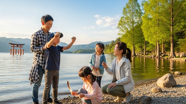 湖東観光に子供と来る家族
