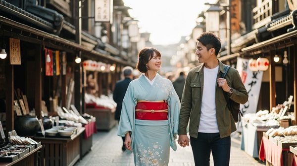 滋賀で旅行するカップル