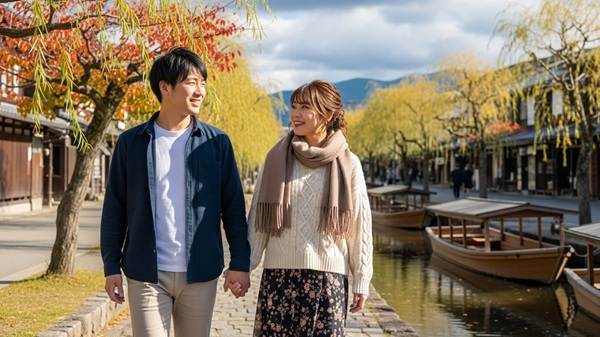 近江八幡でデートするカップル