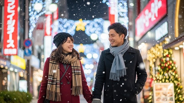 クリスマスに滋賀でデートするカップル
