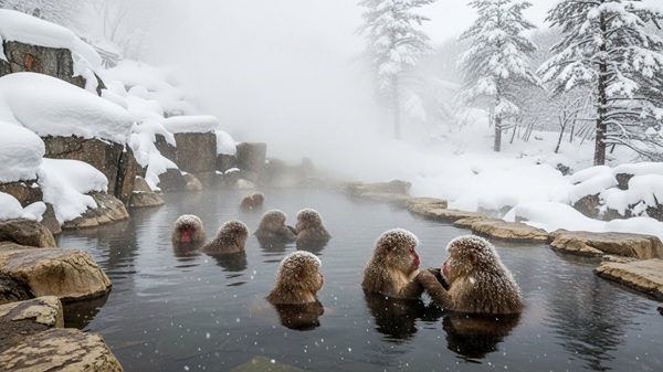 正月に滋賀で日帰り温泉に浸かるサル