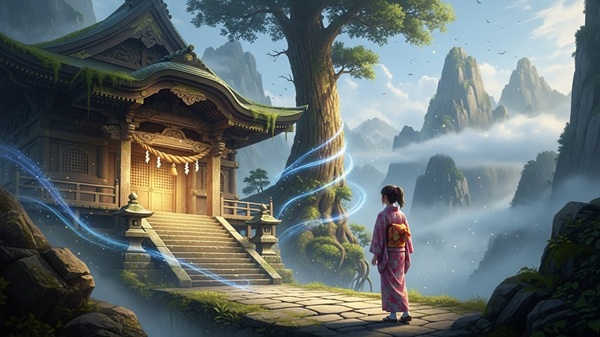 関西の風属性の神社にいる女性