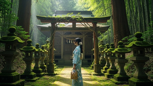 関西の最強開運神社を訪れる女性