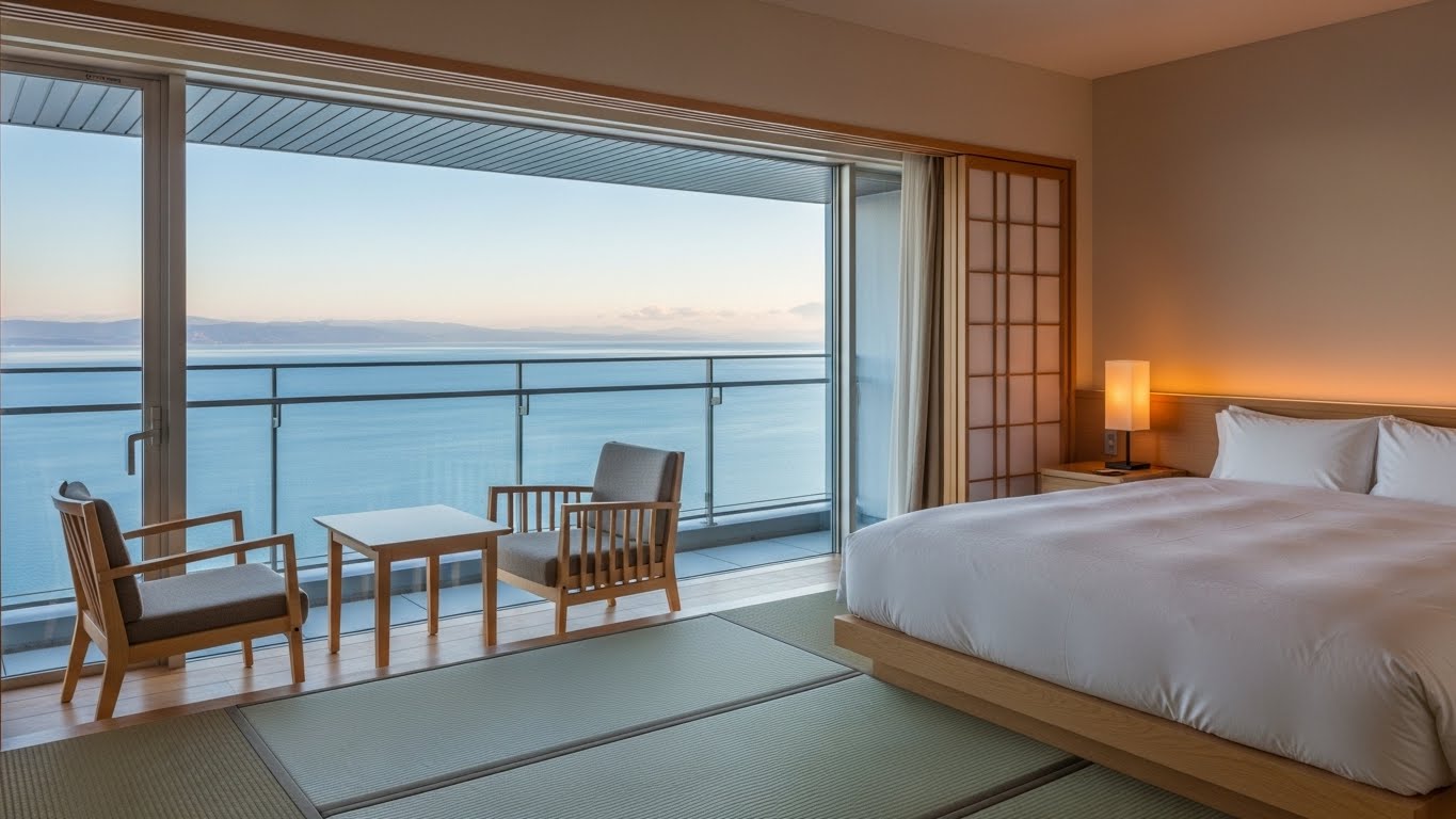 レイクビューの客室から望む美しい日の出と琵琶湖のおすすめホテルの贅沢な空間