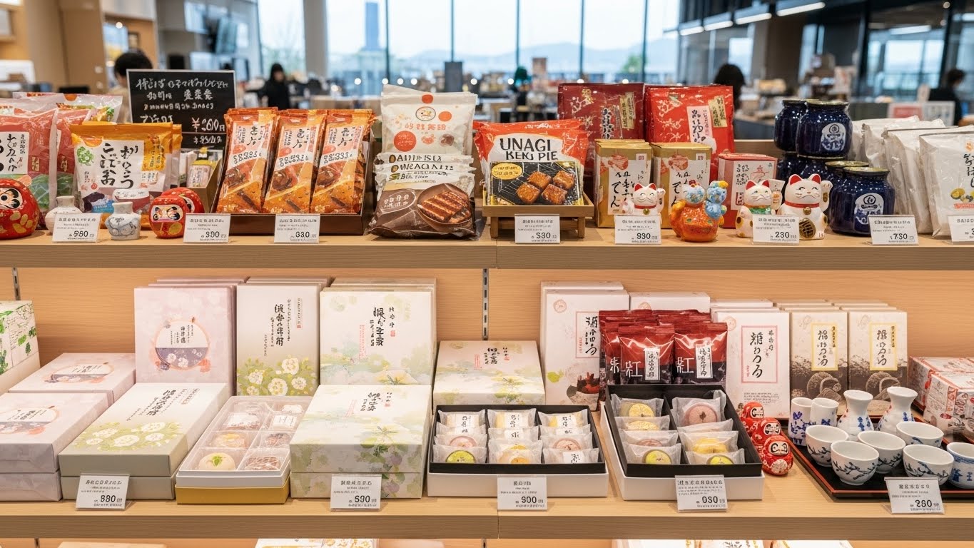 滋賀の名産品がずらりと並ぶ草津PAのお土産ランキング上位商品のイメージ画像