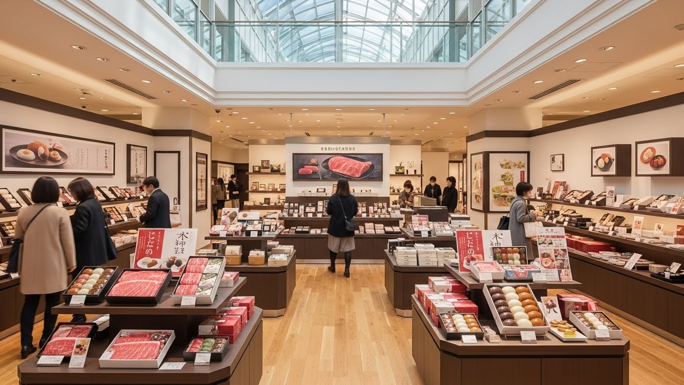 滋賀の特産品が豊富に揃う竜王アウトレットのお土産売り場のイメージ