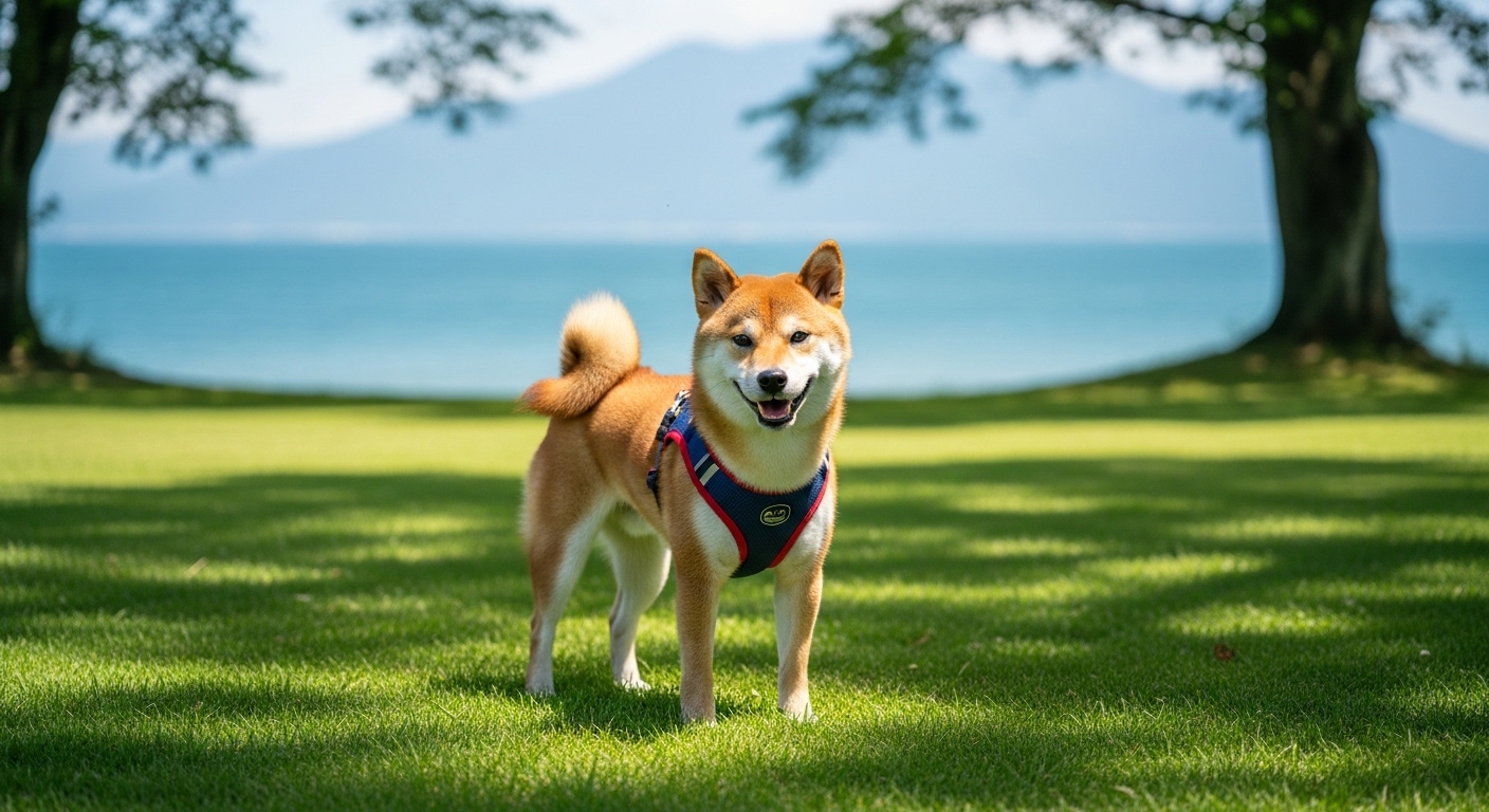 琵琶湖を望む緑豊かな公園でリラックスする、滋賀の犬とお出かけ穴場スポットのイメージ画像