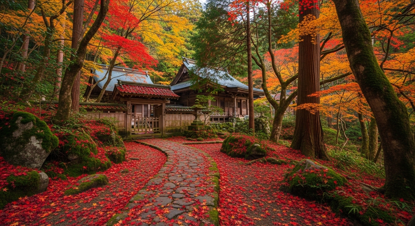 静寂に包まれた森の寺院で出会う滋賀の紅葉穴場スポットの絶景