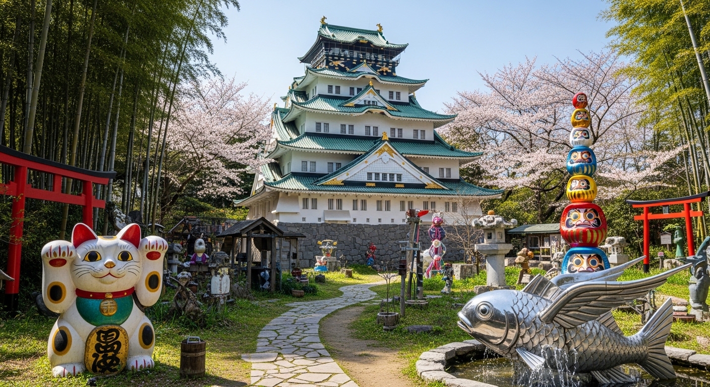 彦根のおもしろスポットとして知られる佐和山遊園の、個性的でシュールな城のオブジェ。