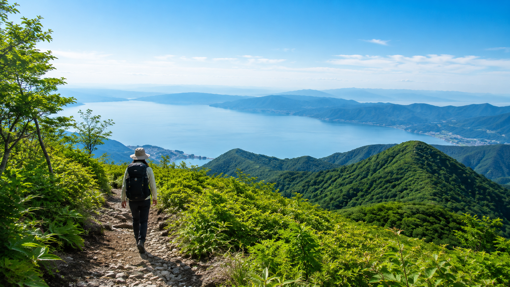 滋賀の山歩きの穴場で琵琶湖を眺める低山ハイキング風景
