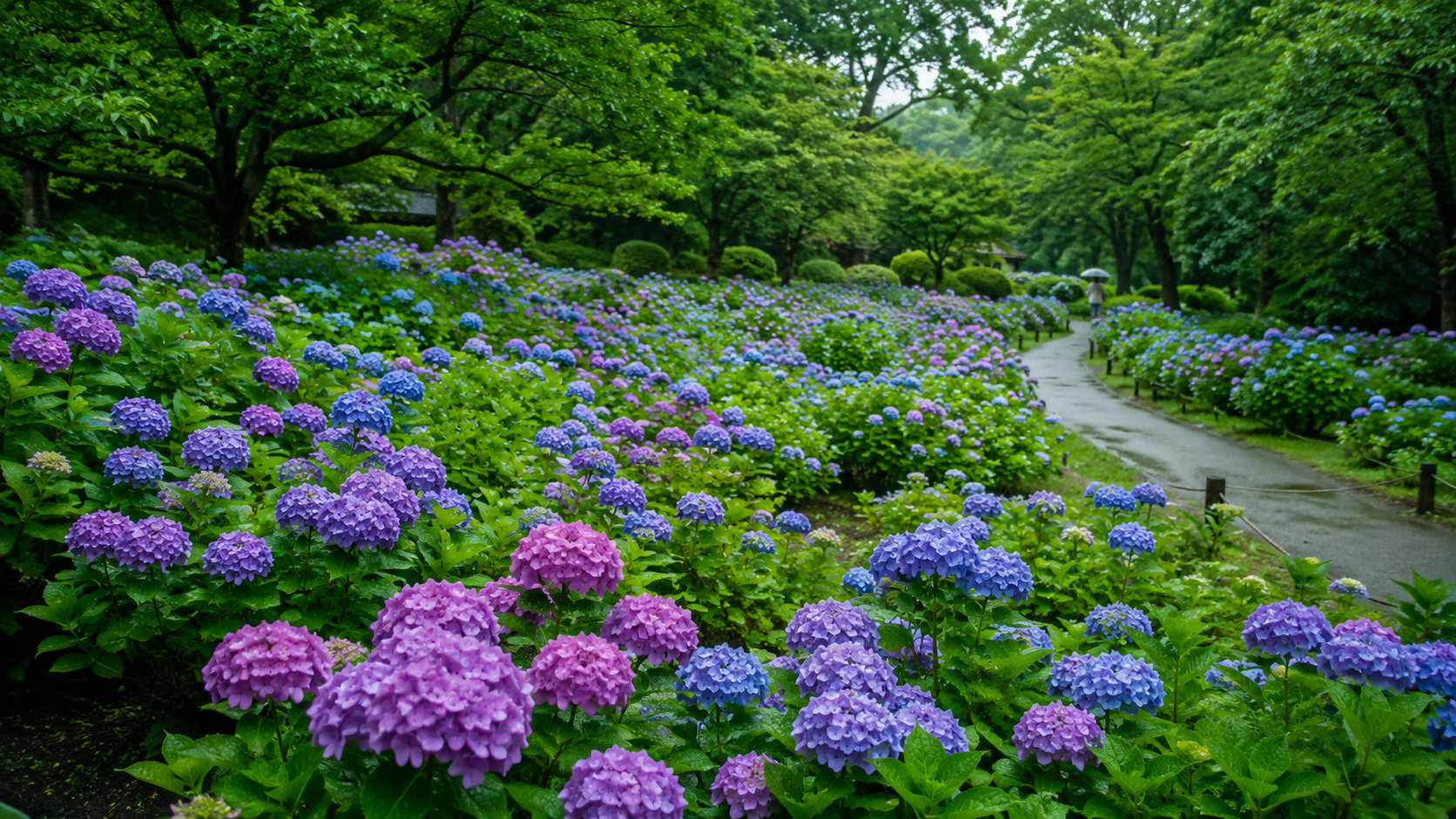 もりやま芦刈園の混雑時期がわかるあじさい園の風景